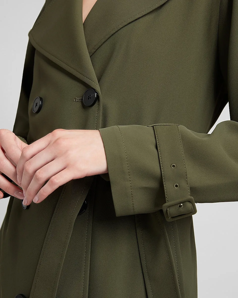 Belted Double Breasted Trench Coat in Olive Green