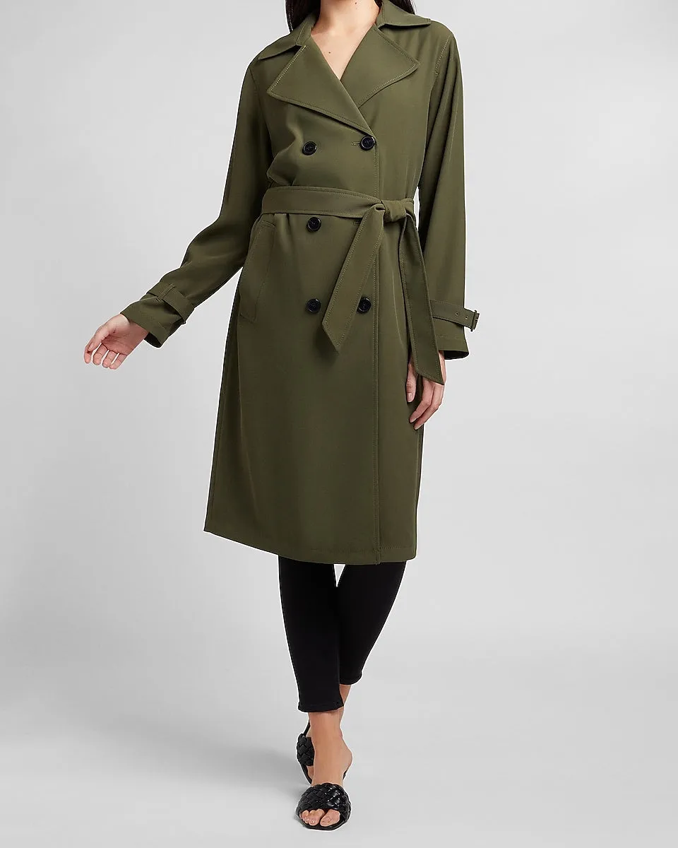 Belted Double Breasted Trench Coat in Olive Green