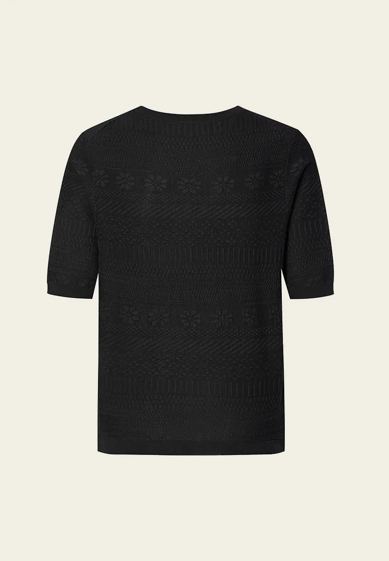 Black Knit Short Sleeves Crew Neck Top