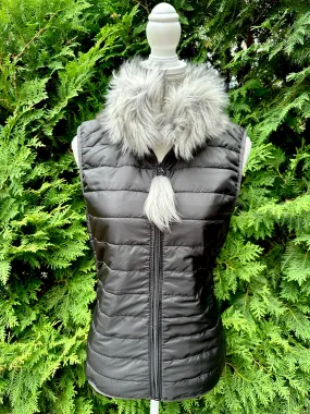 Blondie Black Puffer Vest w Silver Fox Faux Fur (PFFBlack 05)