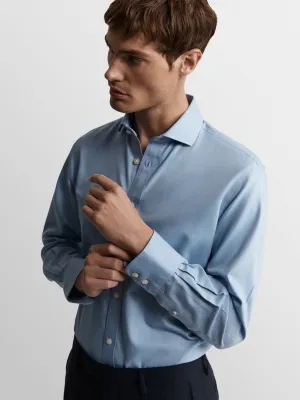 Blue Bold Twill Slim Fit Single Cuff Cutaway Collar Shirt