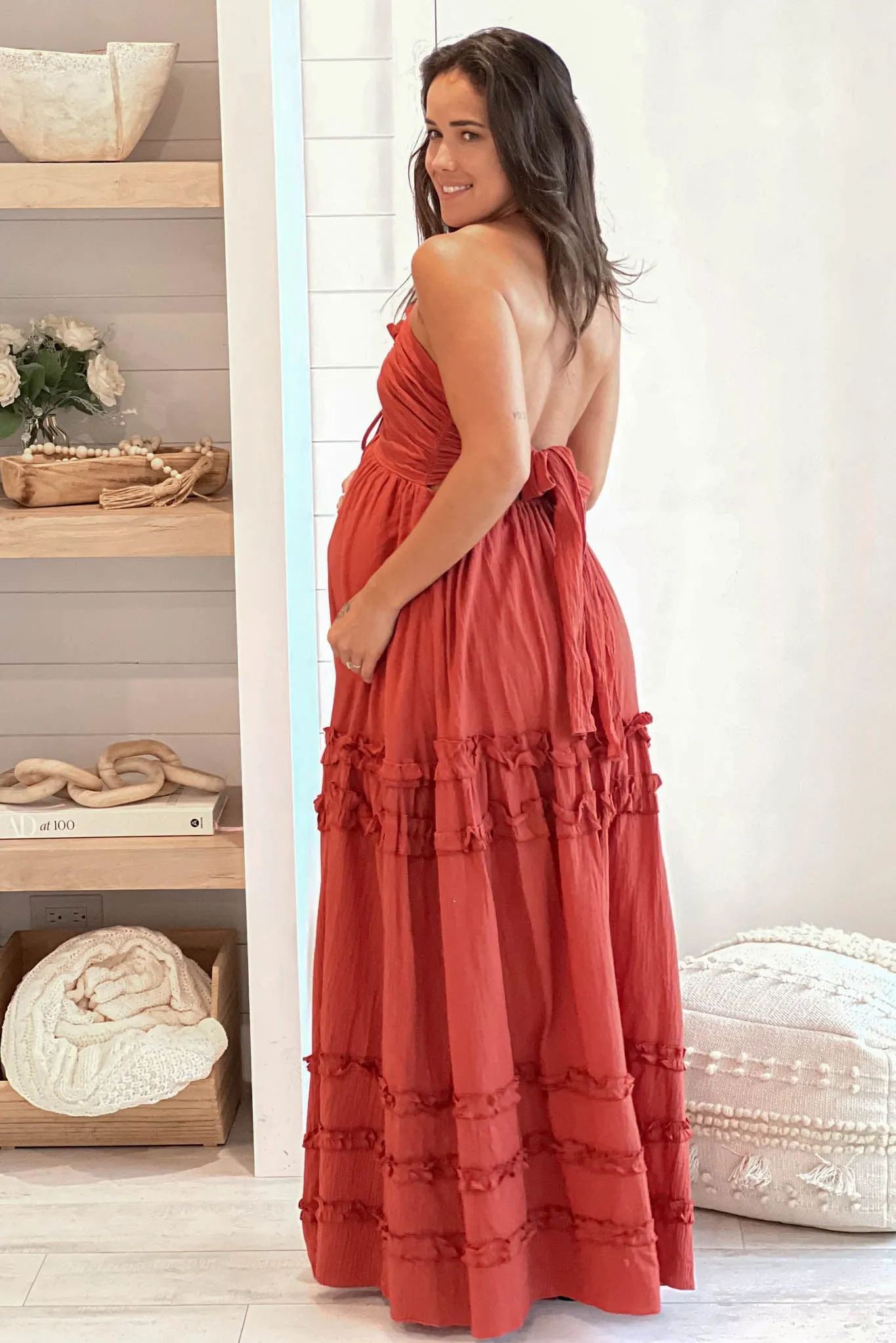 Brick Maternity V-Neck Maxi Dress