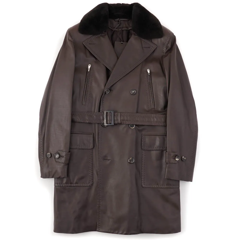 Brioni Leather Coat with Quilted Cashmere Lining