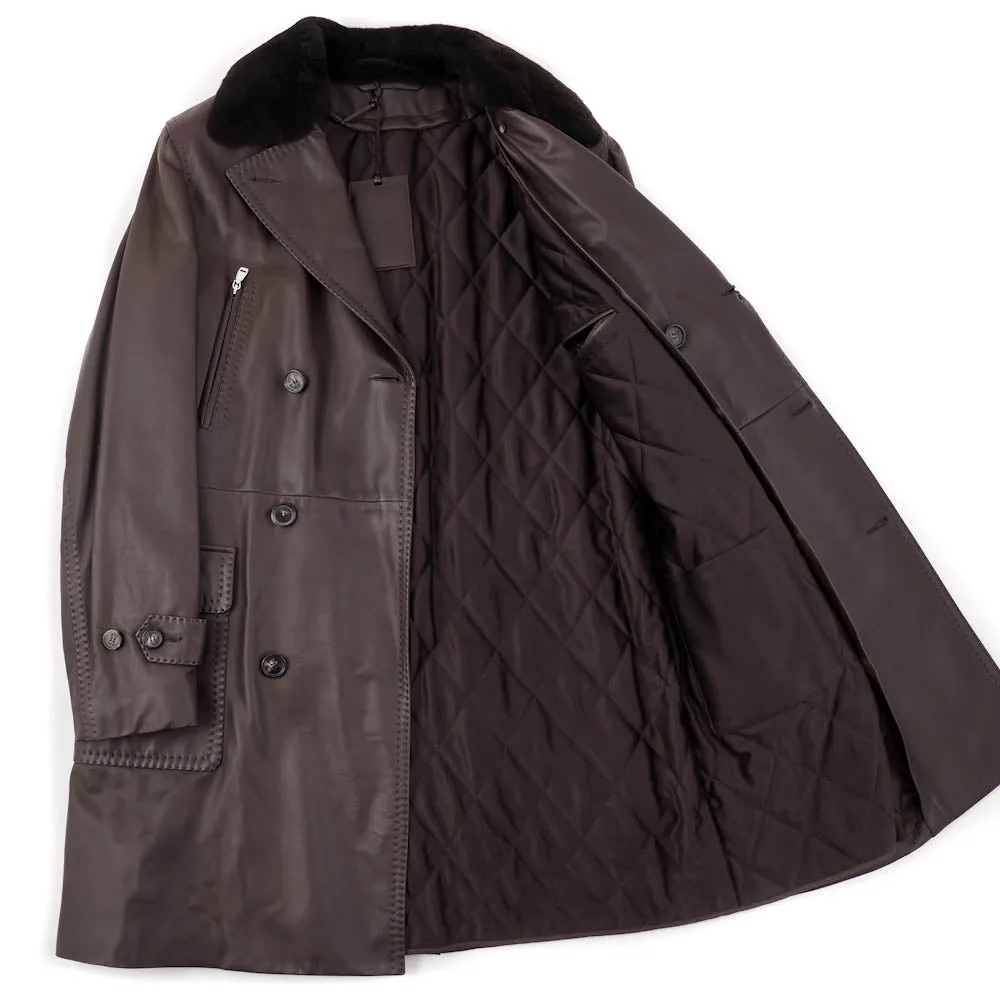 Brioni Leather Coat with Quilted Cashmere Lining