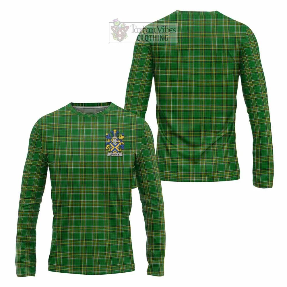 Brogan Irish Clan Tartan Long Sleeve T-Shirt with Coat of Arms