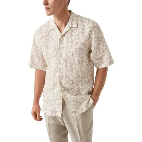 Brown Big Floral Linen Resort Shirt