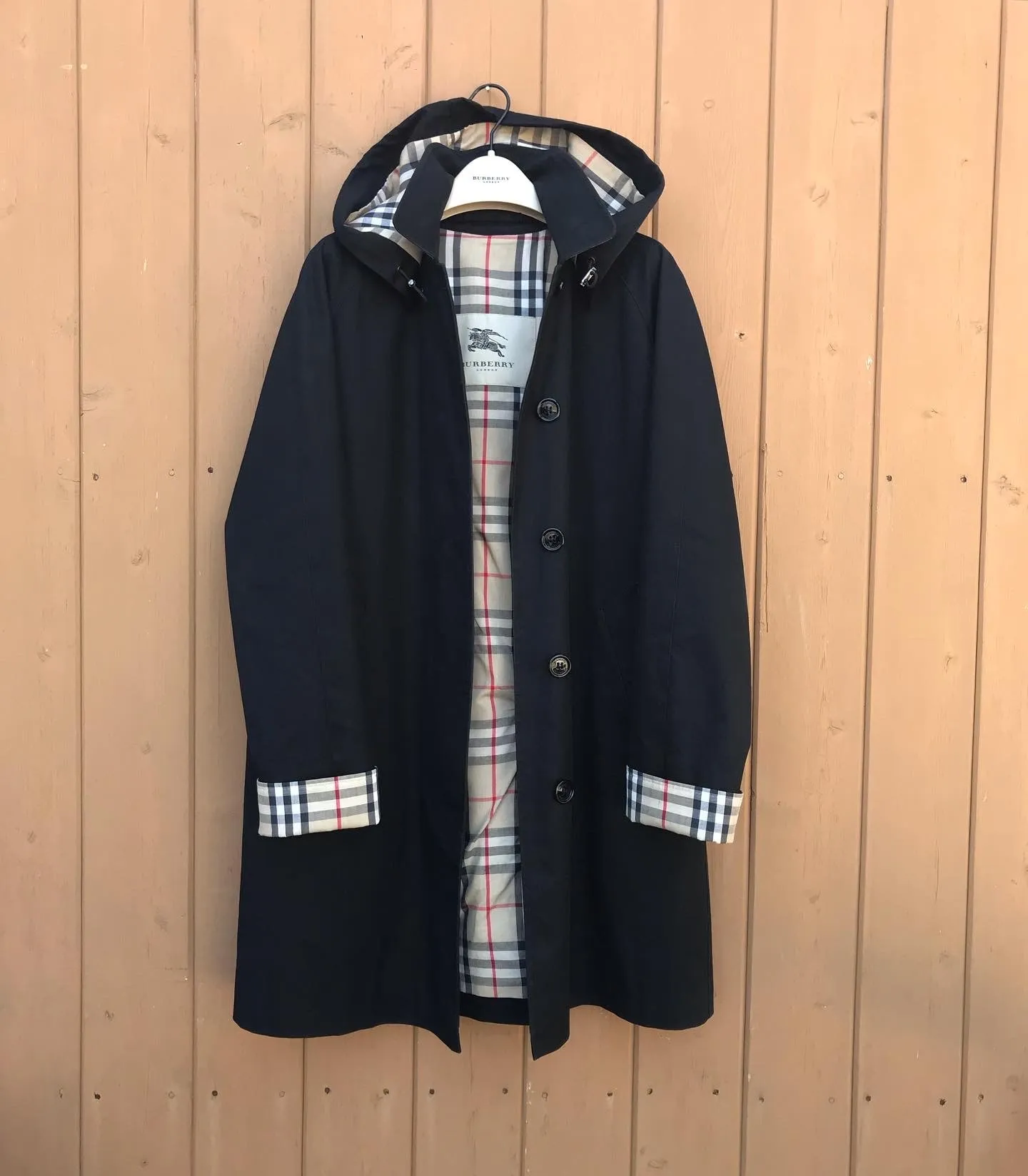 BURBERRY London Black Cotton Detachable Hood Trench Coat