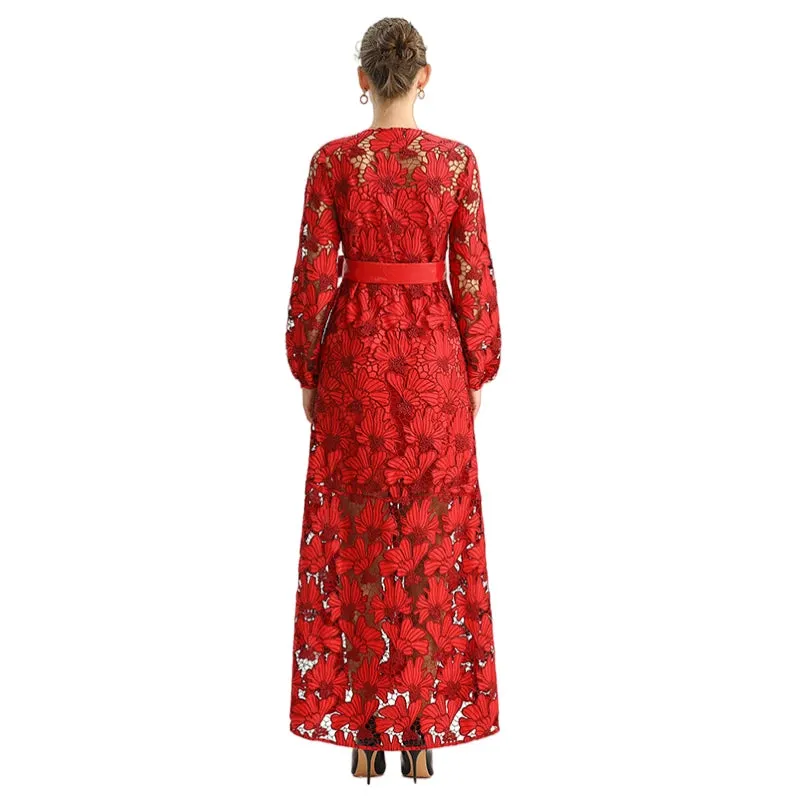 C165-1 Women cut out embroidery maxi evening dress