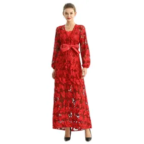 C165-1 Women cut out embroidery maxi evening dress