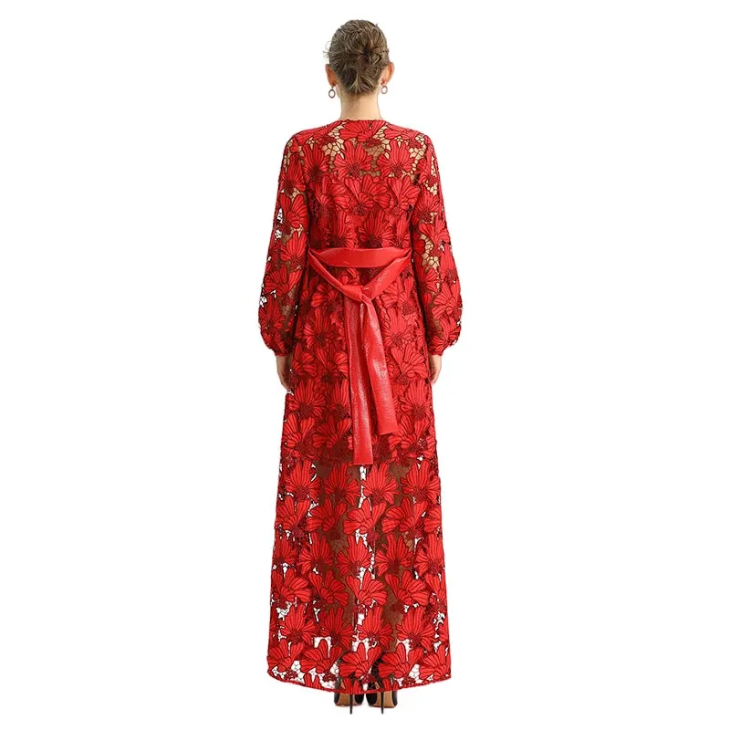 C165-1 Women cut out embroidery maxi evening dress