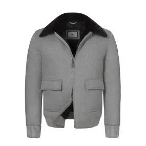 Cashmere and Fur Bomber with Detachable Fur Collar in Light Grey