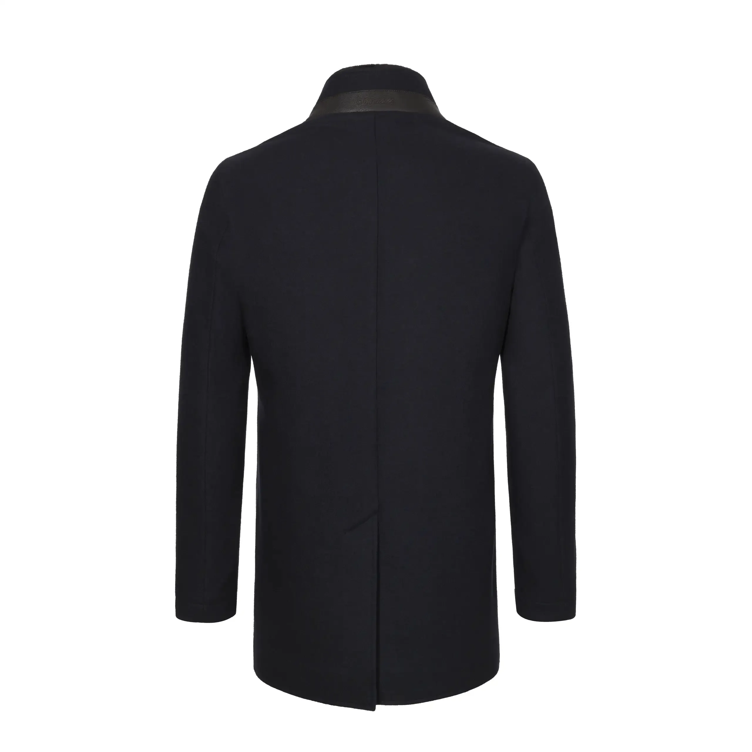 Cashmere Coat with Weasel Collar in Dark Blue