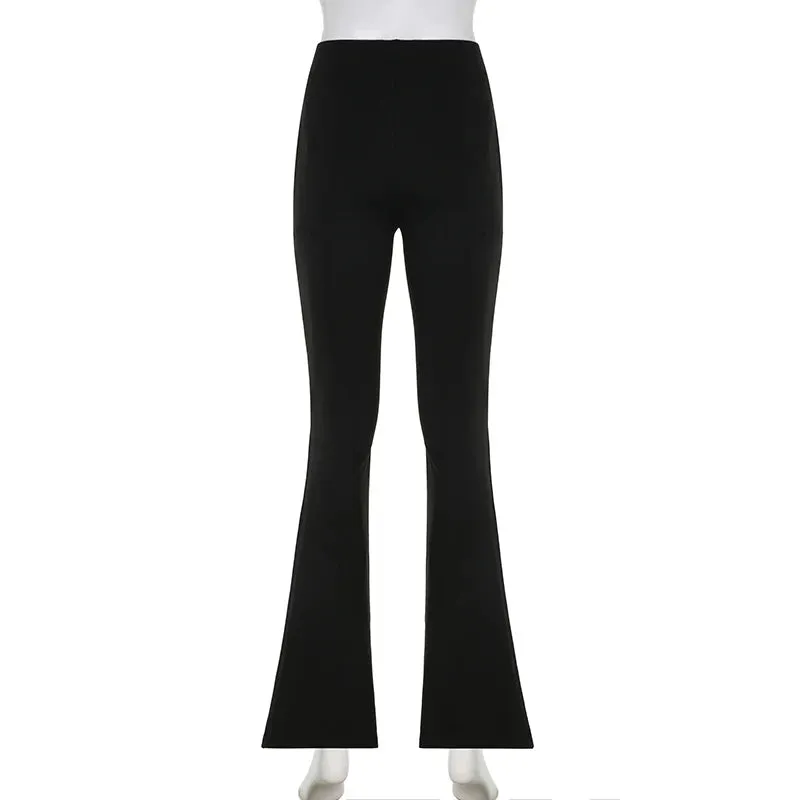 Casual Embroidery Slim Autumn Sweatpants Y2K Gothic Aesthetic Basic Flared Trousers Women Korean Full Length Capris