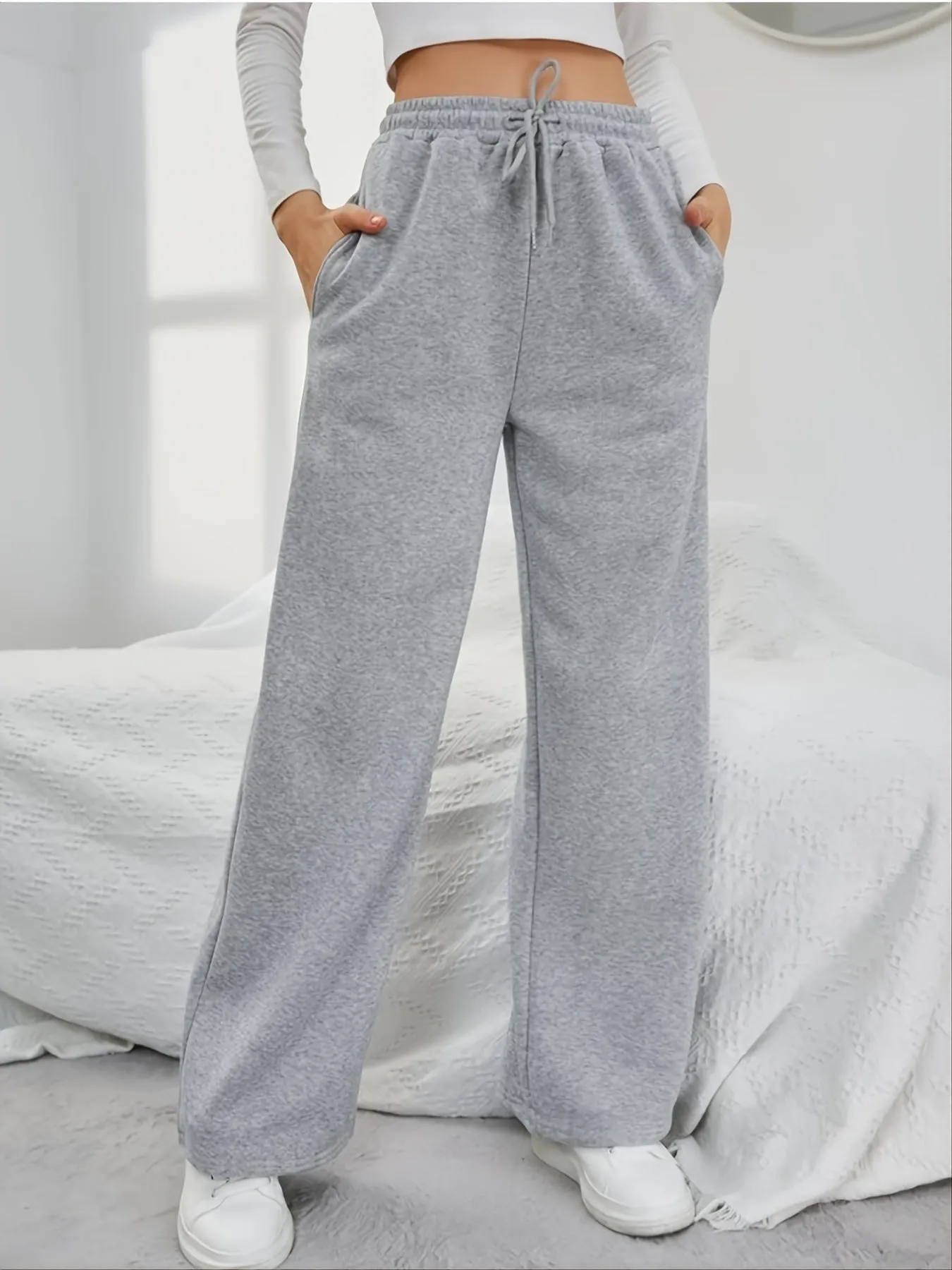 Casual Loose Long Solid Drawstring Fashion Slant Pocket Sweatpants