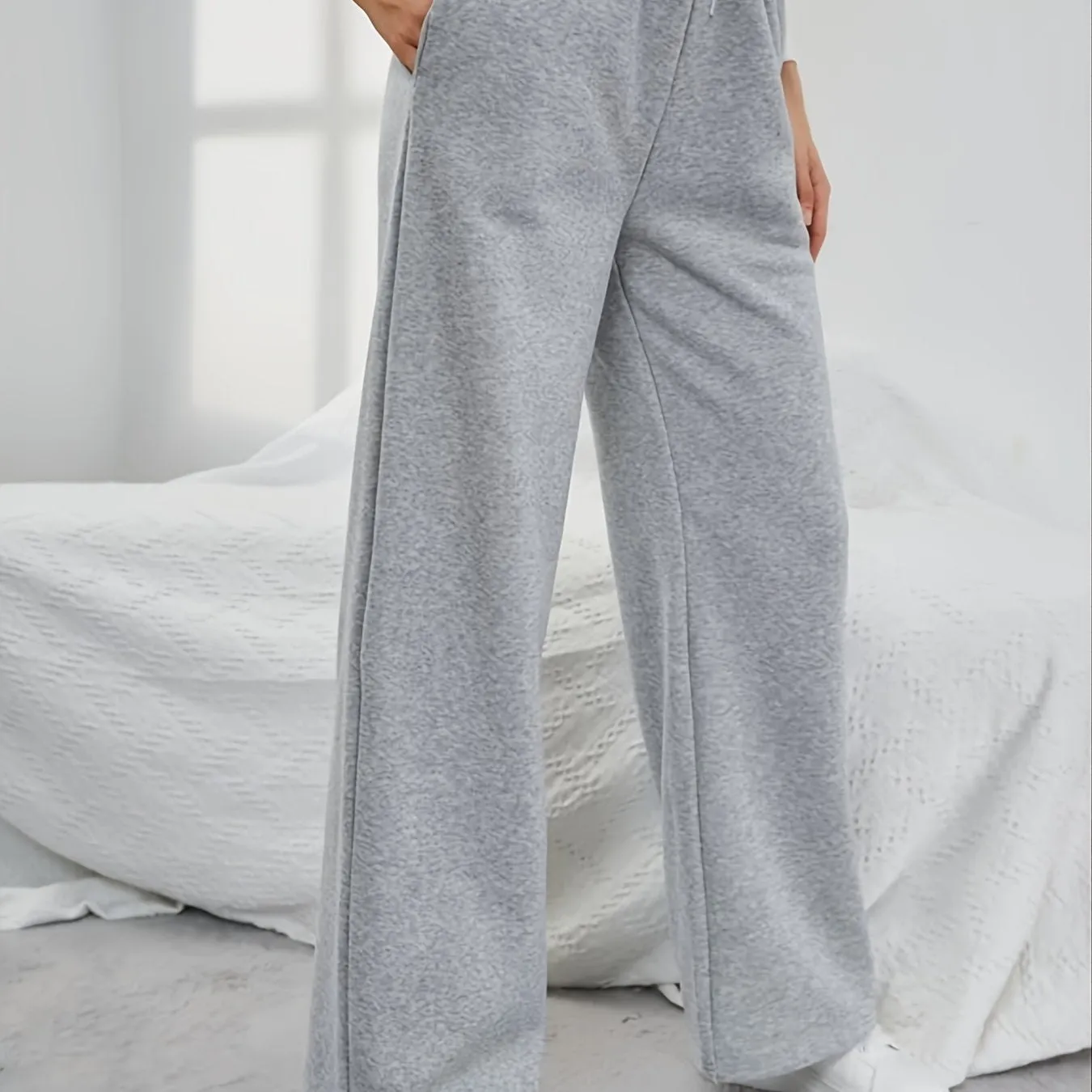 Casual Loose Long Solid Drawstring Fashion Slant Pocket Sweatpants