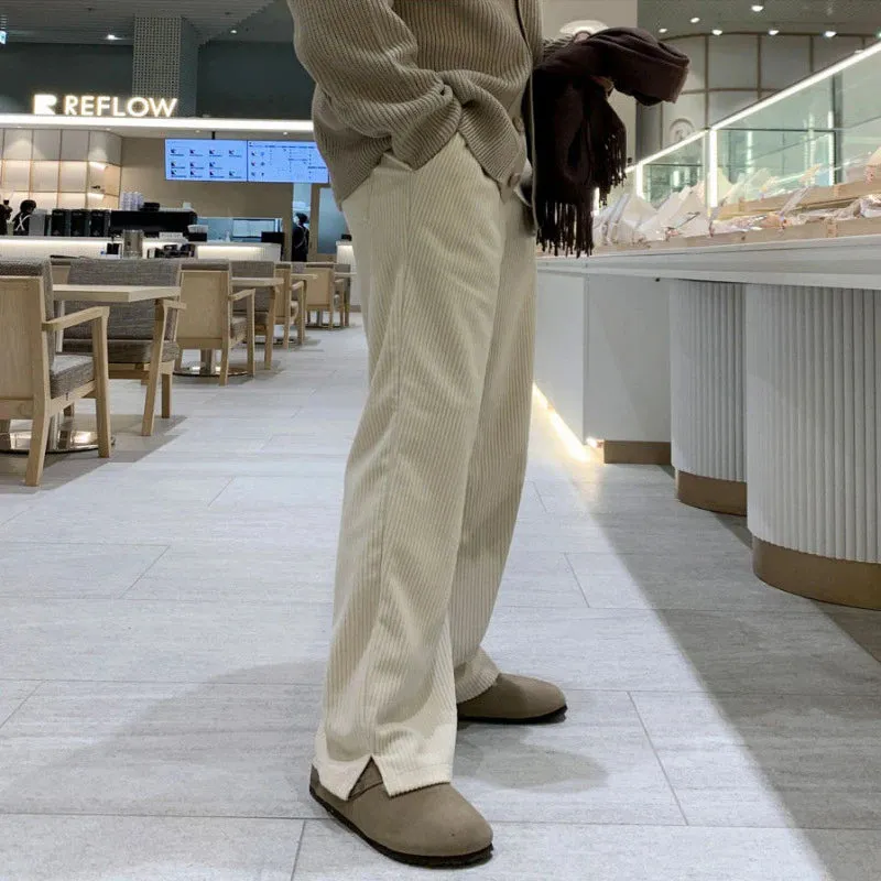 Casual Men's Pants Thickened Corduroy Elastic Waist Drawstring Male Solid Color Straight Trousers Autumn Fashion 9C3358