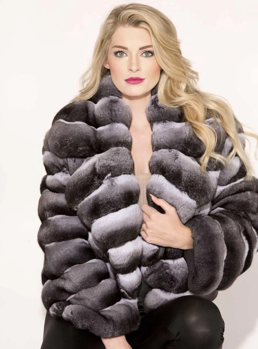 Chinchilla Fur Bolero Jacket with Notch Collar