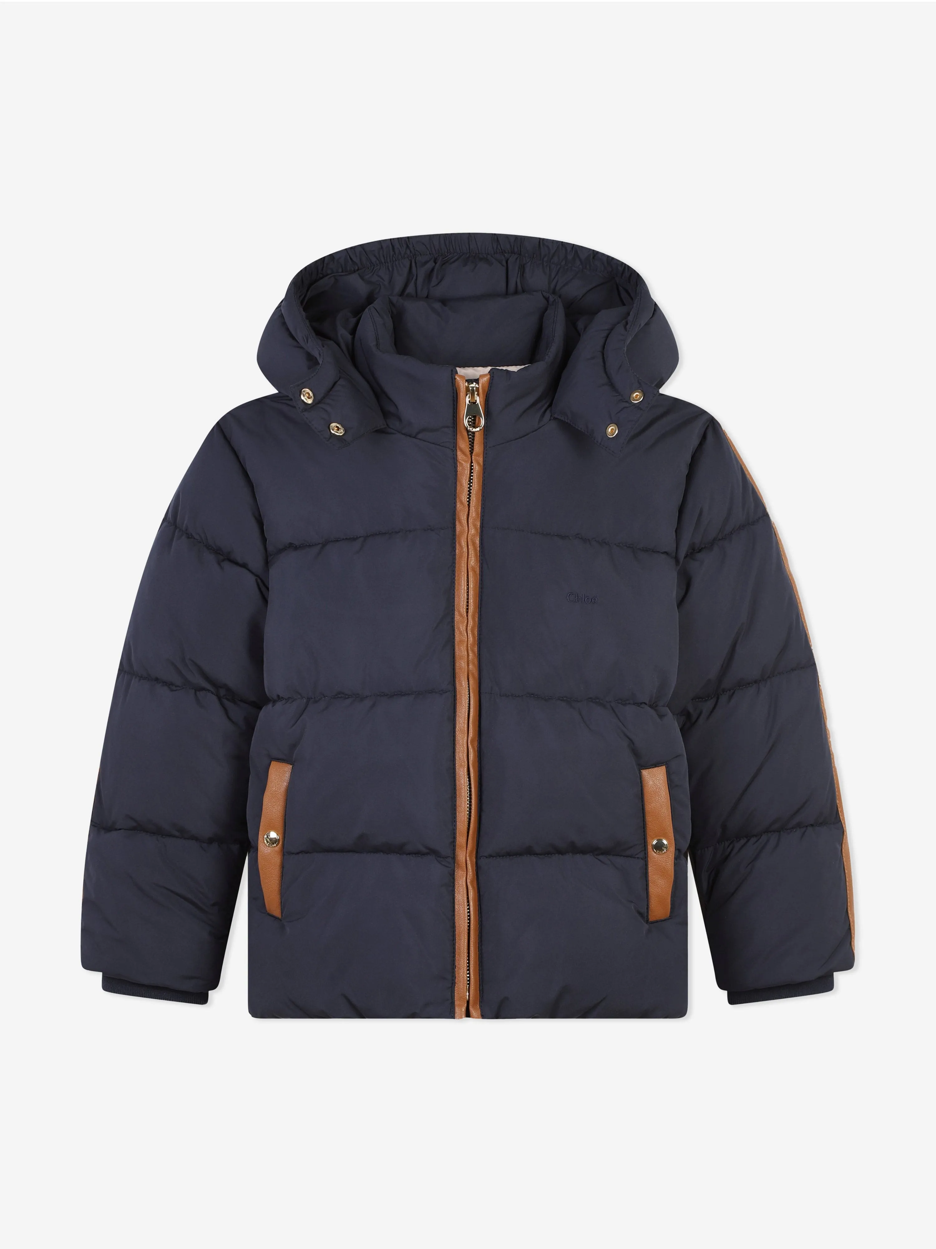 Chloé Girls Down Padded Puffer Jacket in Navy