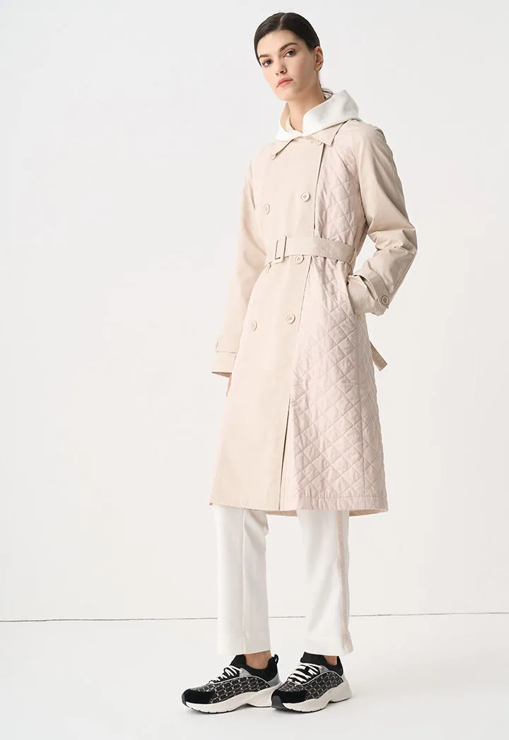 Choice Quilted Double Breasted Midi Coat Beige