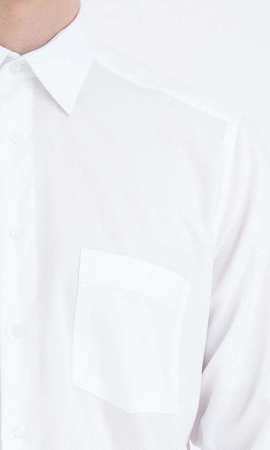 Classic Fit Pin Check Long Sleeve Cotton White Dress Shirt