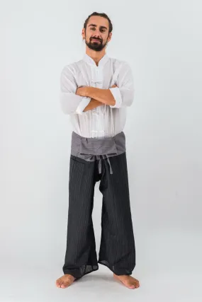 Cotton Thai Fisherman Yoga Massage Pants Two Tone Black Grey