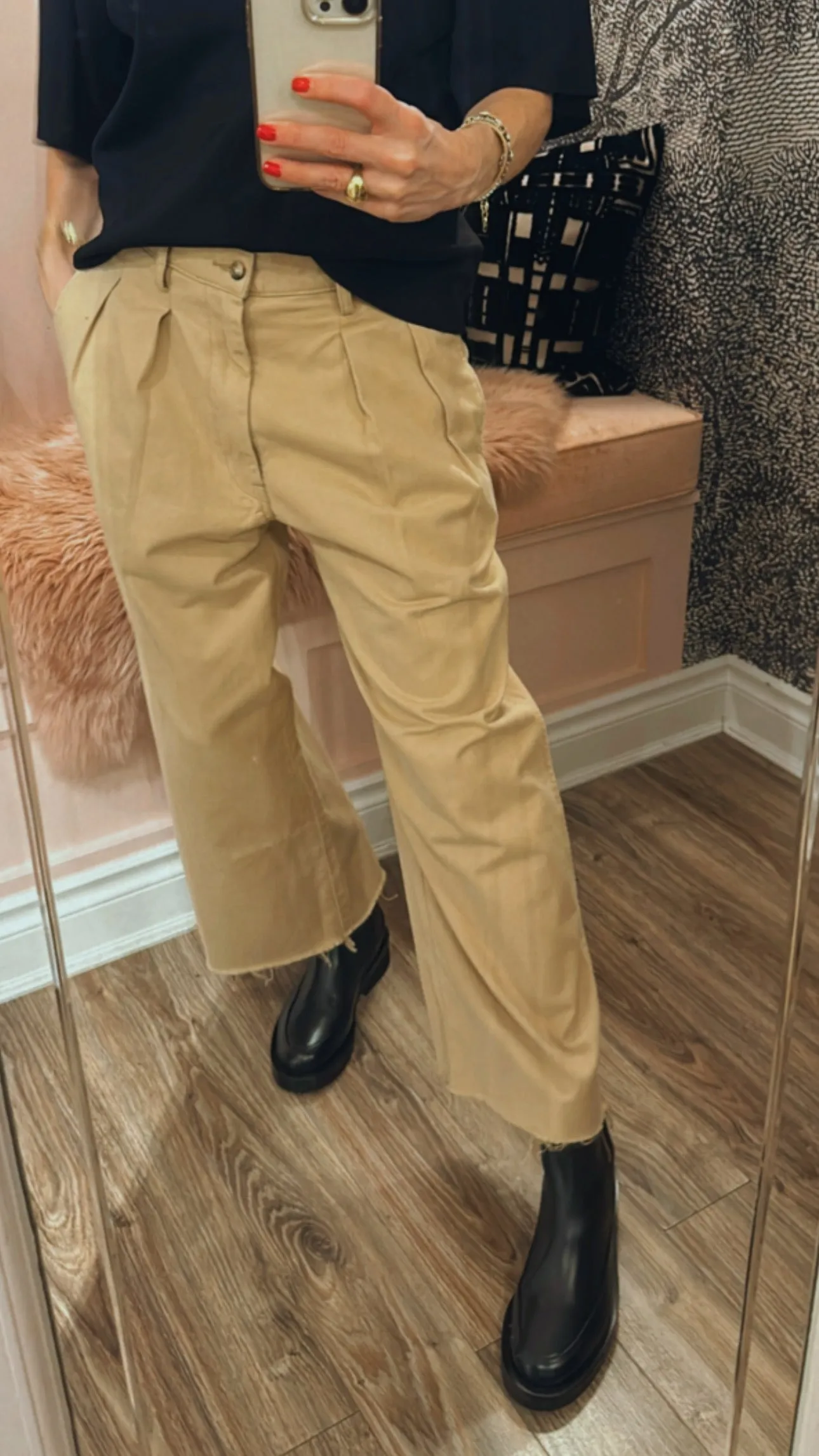 Cropped Double Pleat Wide Leg Chino