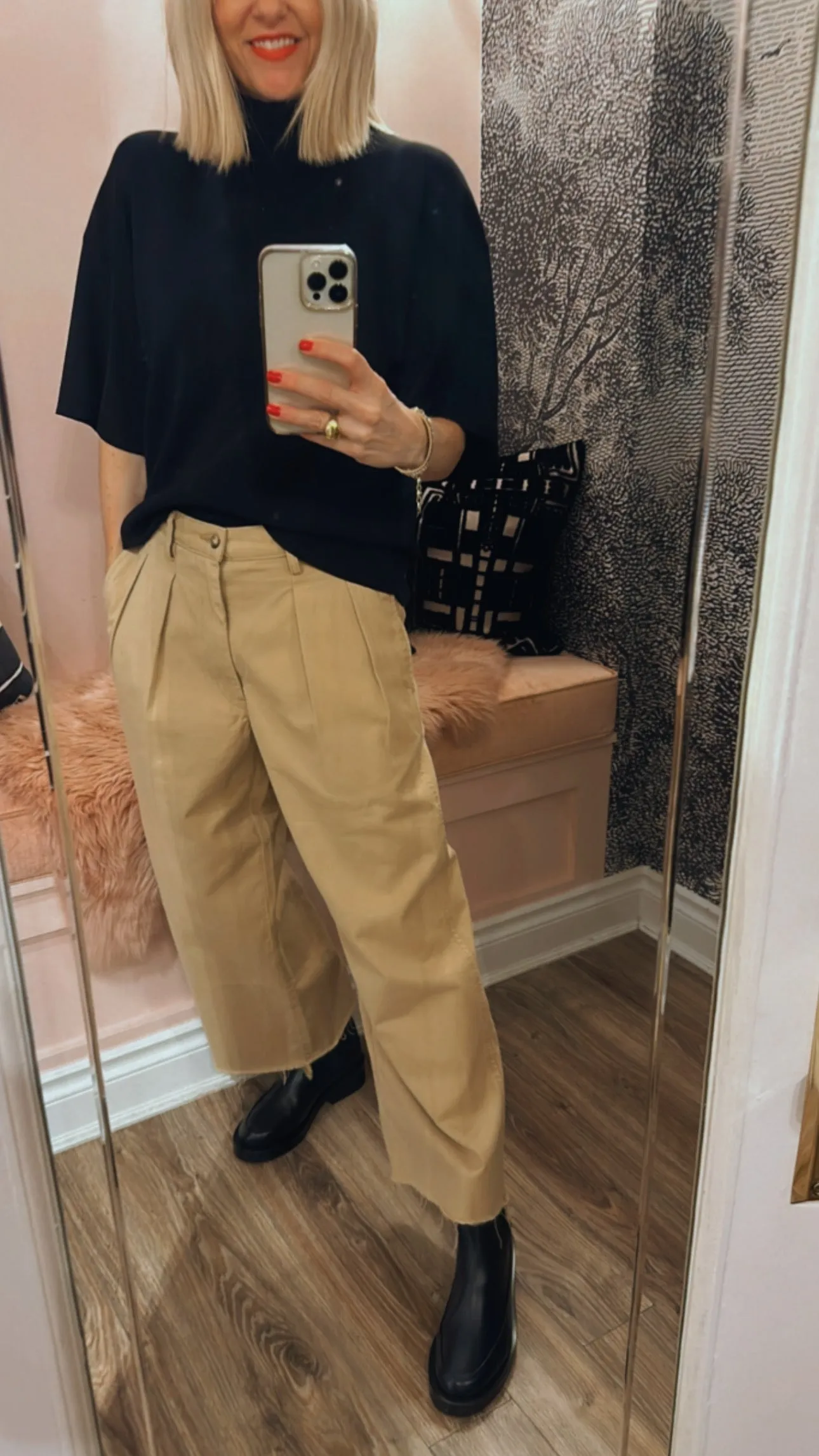 Cropped Double Pleat Wide Leg Chino