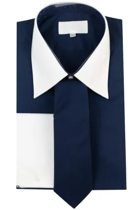 Dark Blue Forward Point Collar Shirt With White Collar