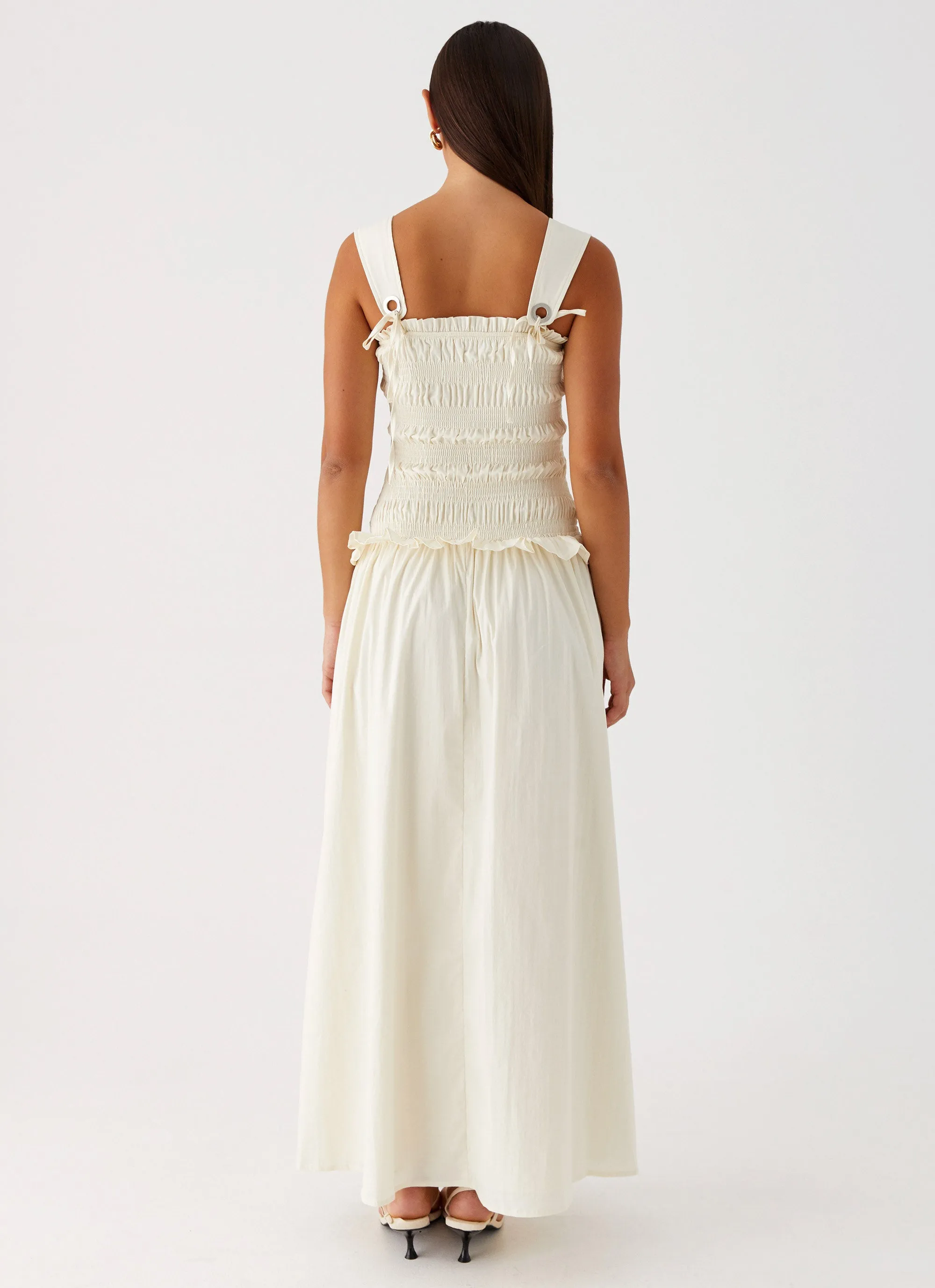 Deana Shirred Maxi Dress - White