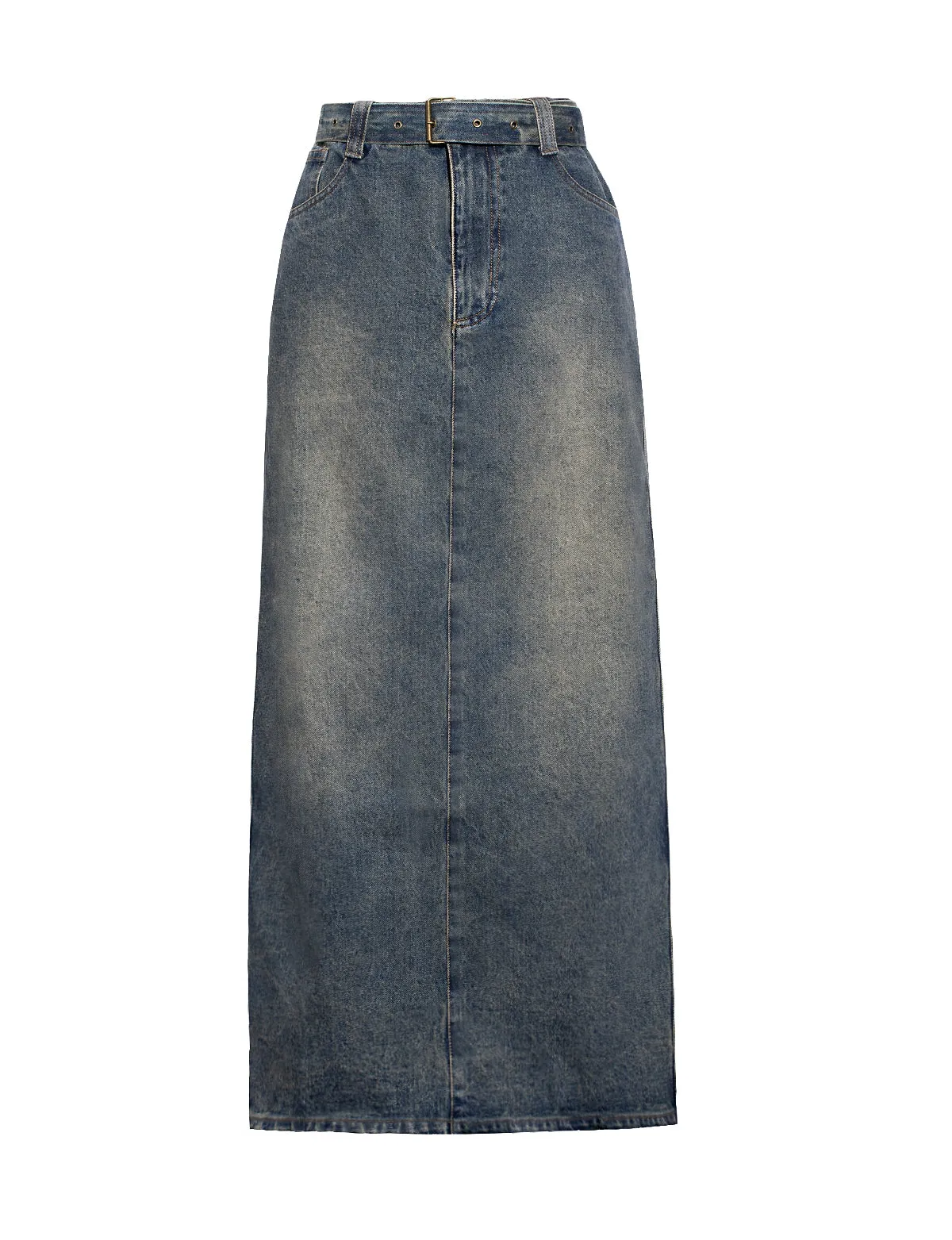 Dirty Denim Belted Maxi Skirt