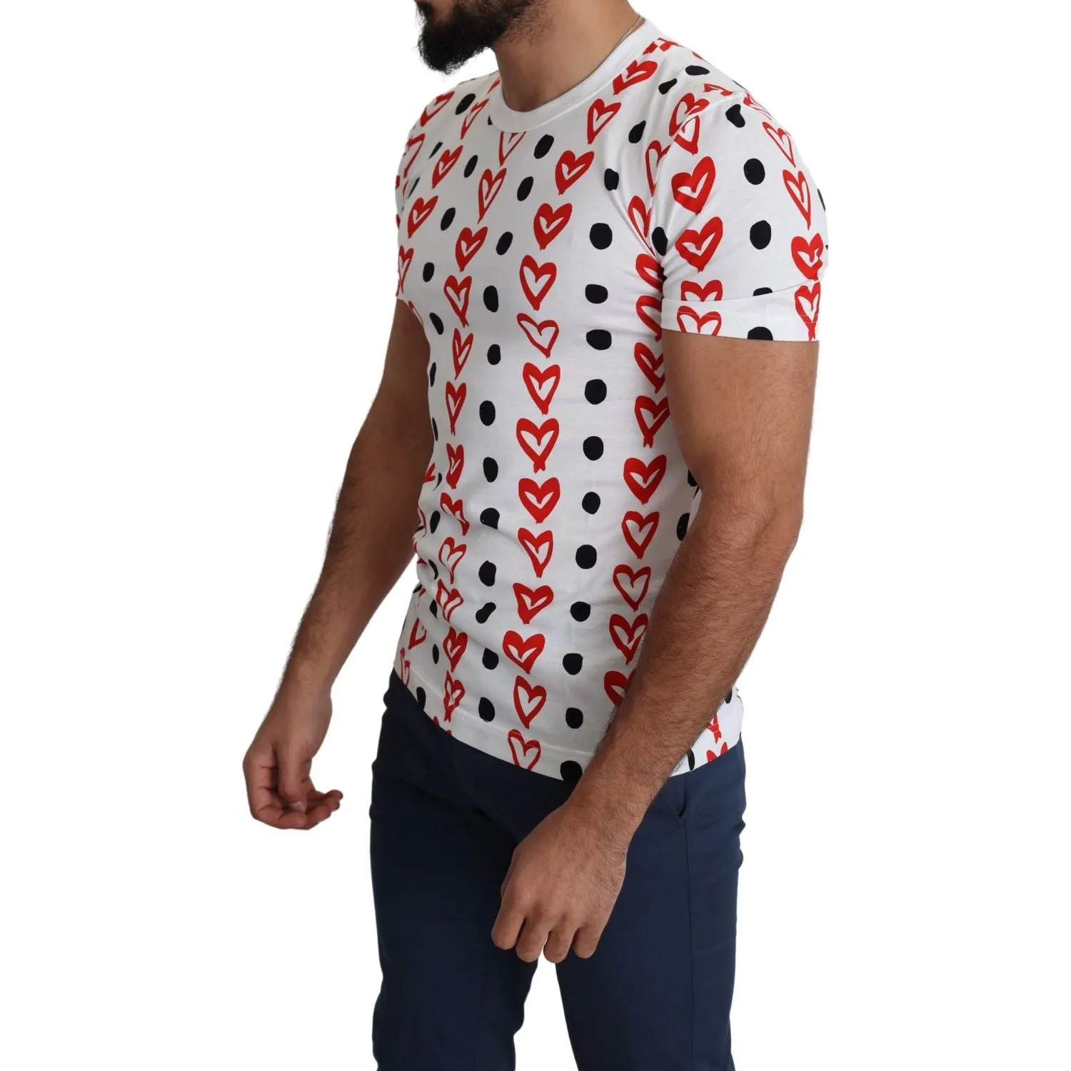 Dolce & Gabbana Chic White Cotton Tee with Heart Print