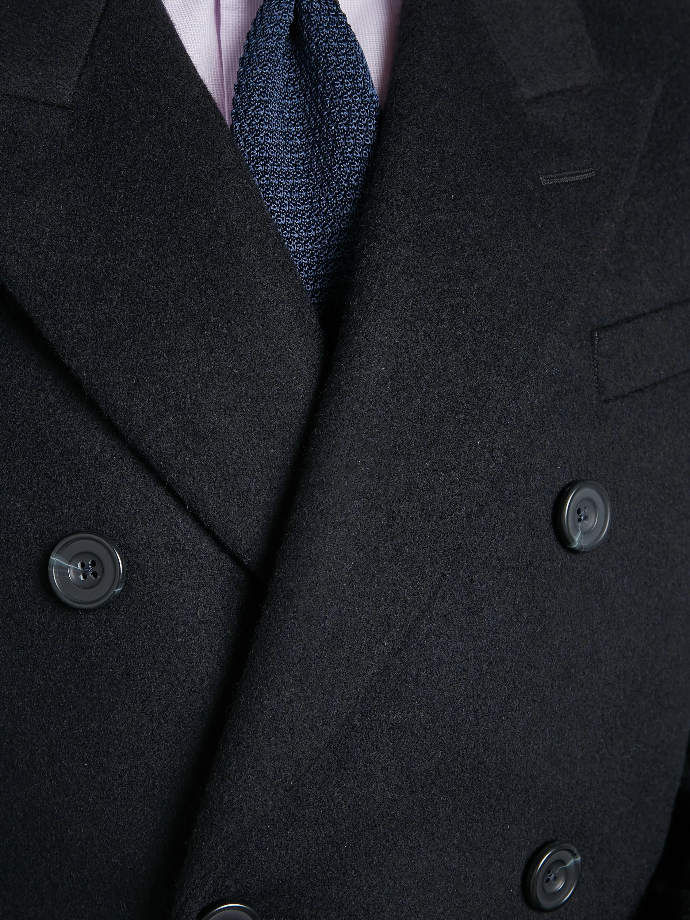 Double Breasted Overcoat Cashmere Blend - Navy