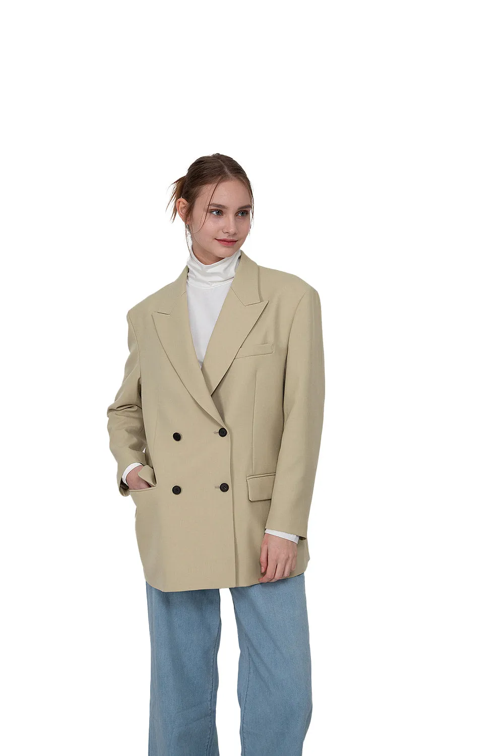 EDUARDO Double-Breasted Notched Lapel Oversized Wool Blend Women's Jacket.