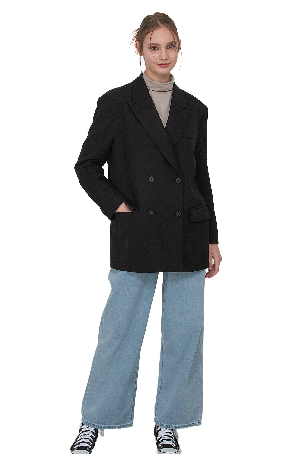 EDUARDO Double-Breasted Notched Lapel Oversized Wool Blend Women's Jacket.