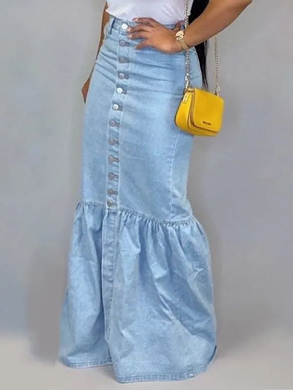 Elastic Denim Skirt Long Skirt Fishtail Skirt