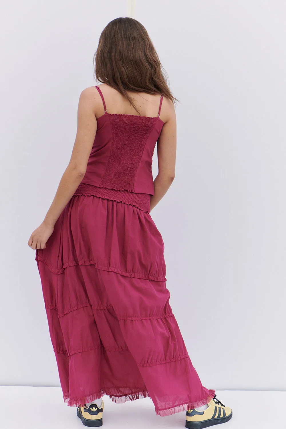 Evangelina Ruffle Maxi Skirt - Bordeaux