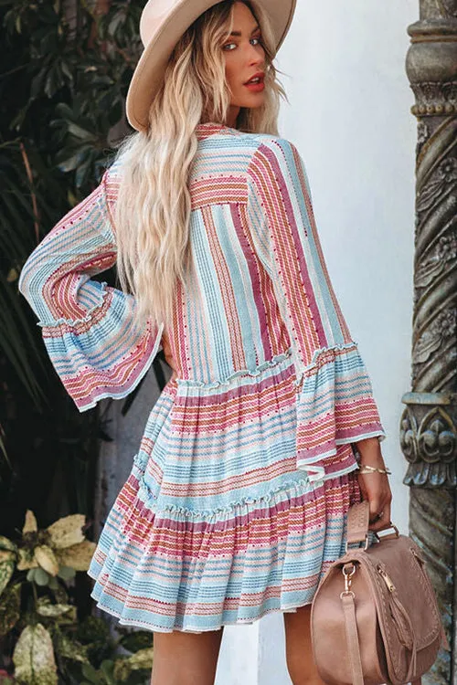 Express Yourself Striped Boho Print Long Sleeve Mini Dress