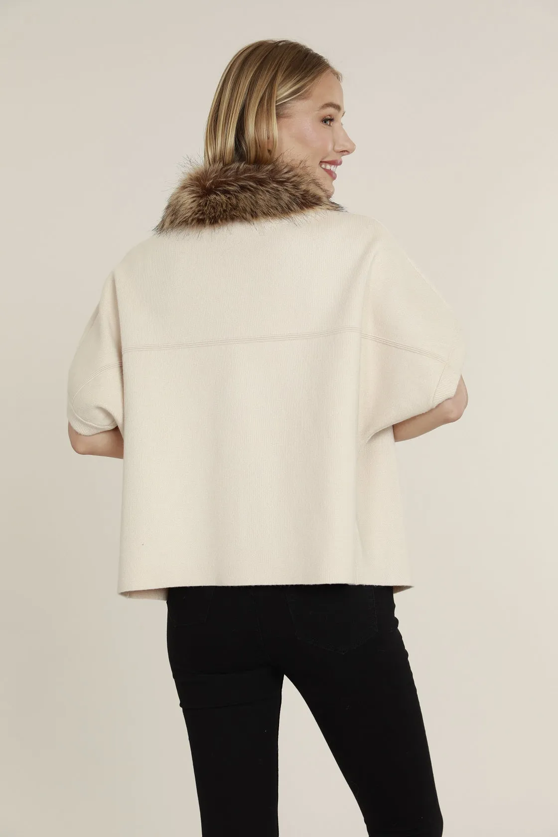 Faux Fur Collar Short Sleeve Cardigan