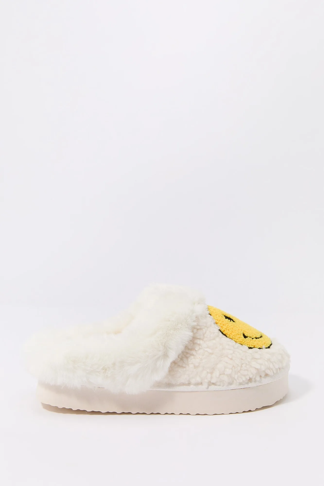 Faux Fur Collared Happy Face Slipper