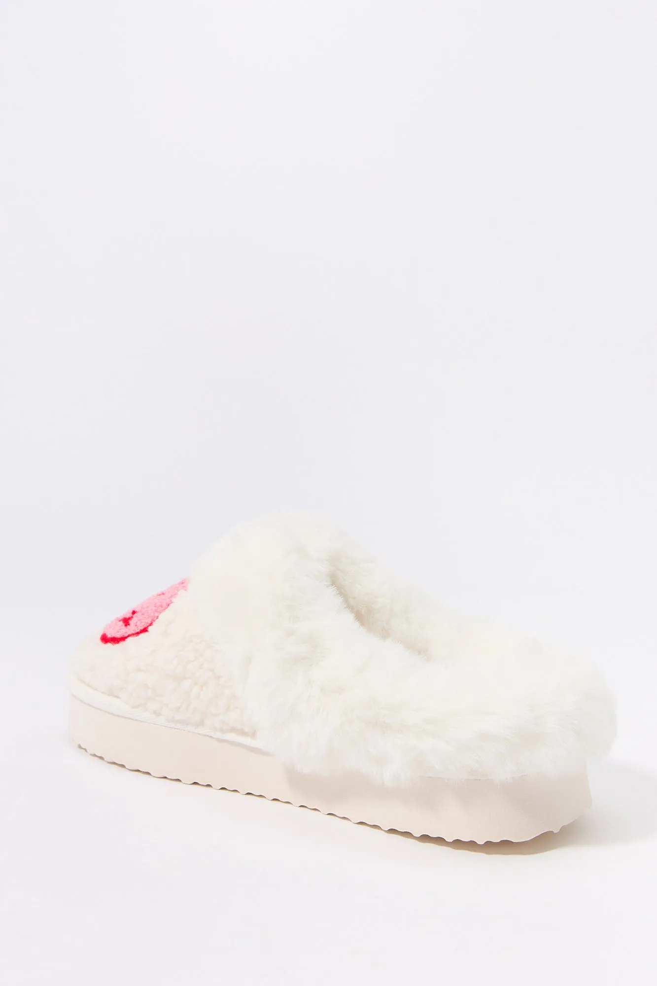 Faux Fur Collared Happy Face Slipper