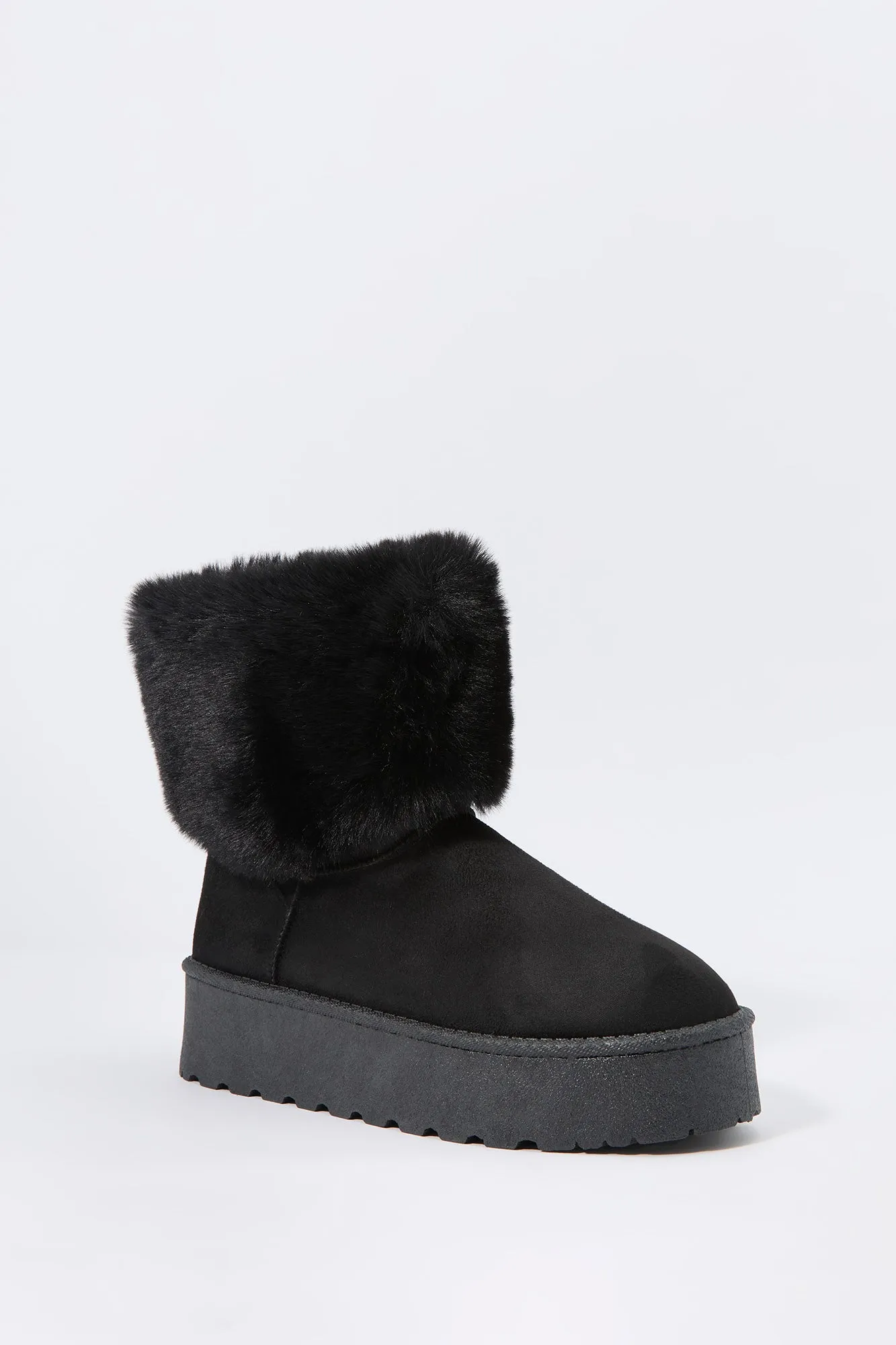 Faux Fur Collared Platform Booties