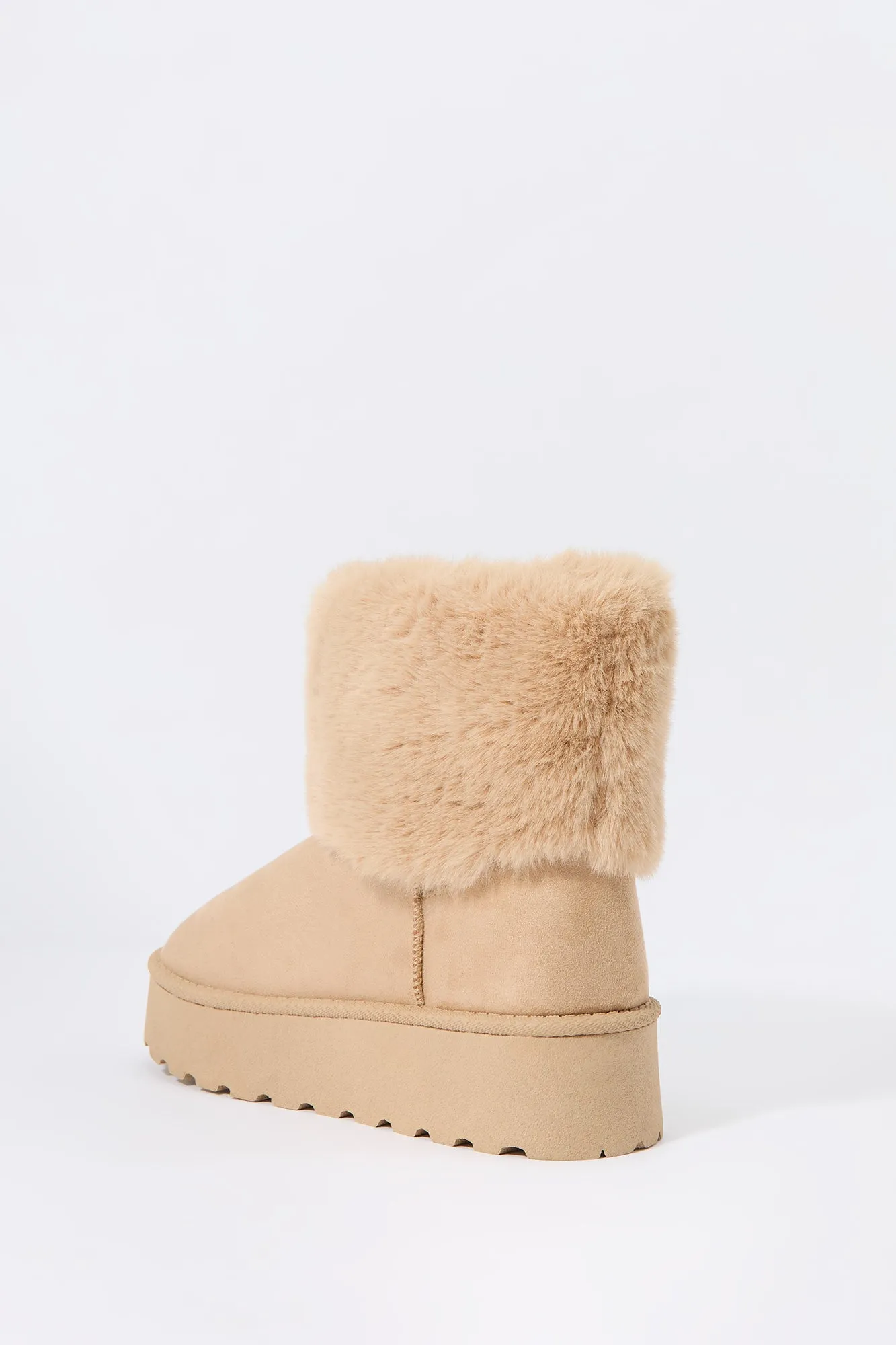 Faux Fur Collared Platform Booties