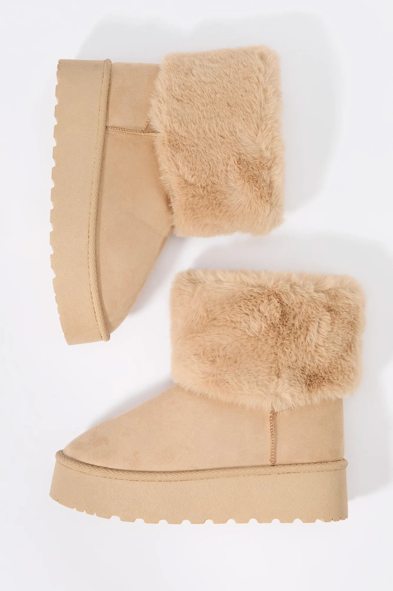 Faux Fur Collared Platform Booties