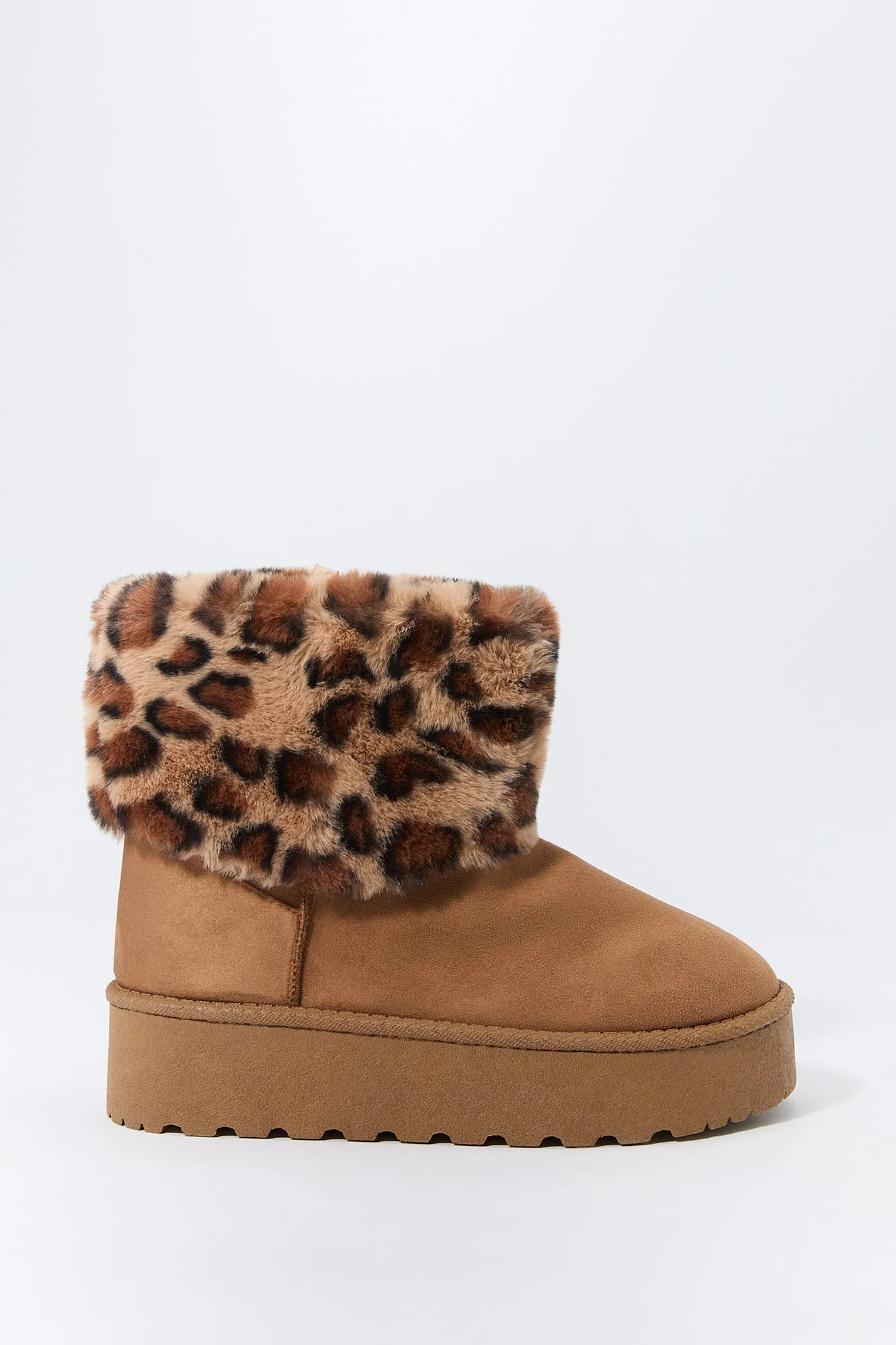 Faux Fur Collared Platform Booties