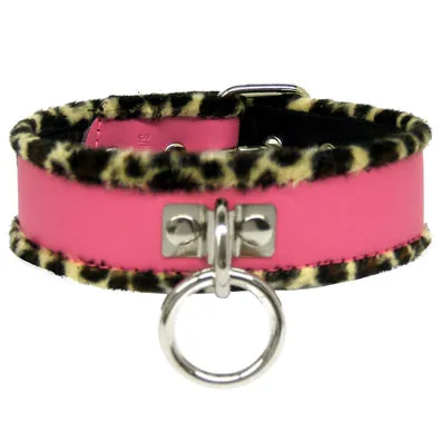 Fleece Lined Collar with Leopard Print - Small/Medium (Pink)