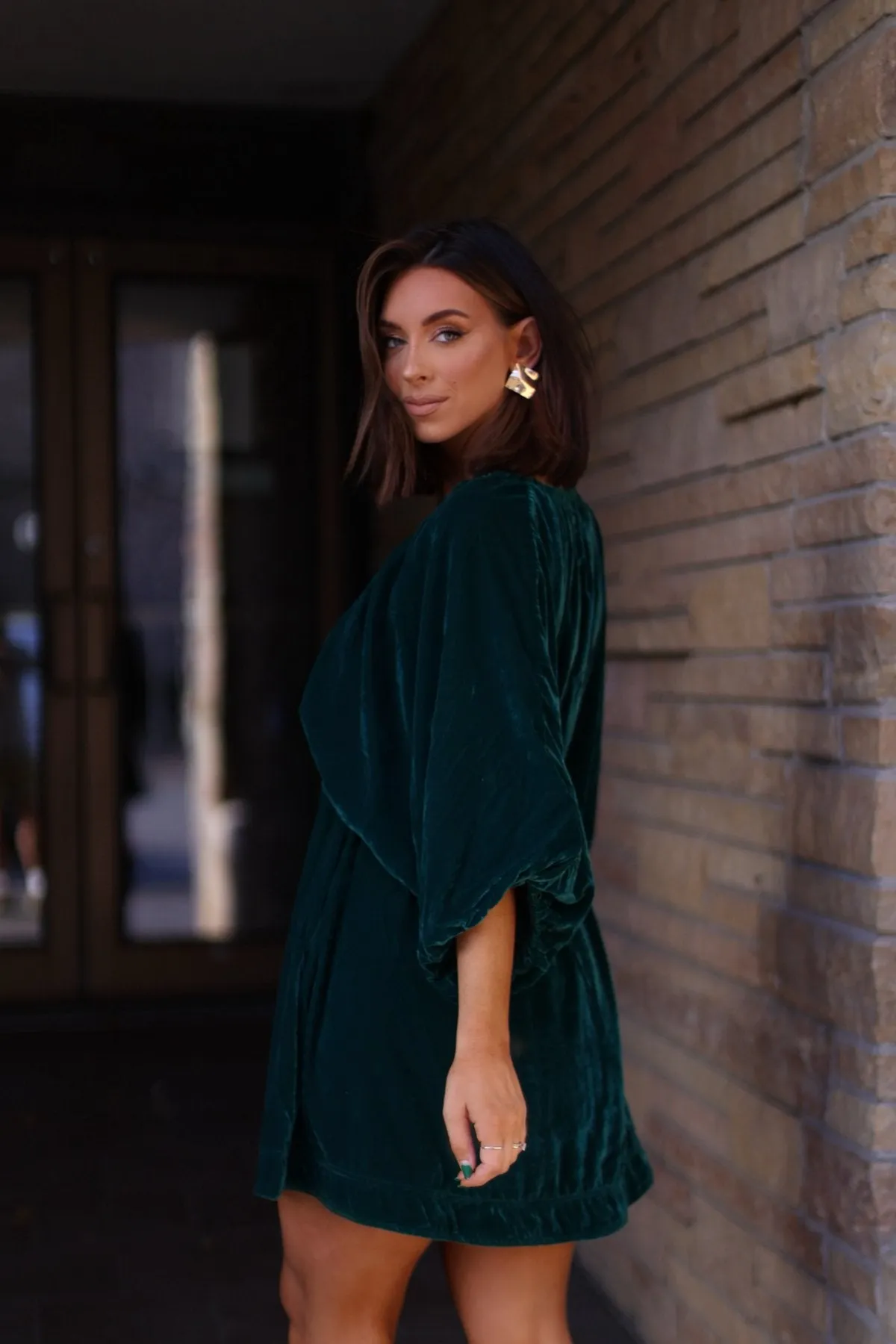 Free People Emerald Green Portia Velvet Mini Dress