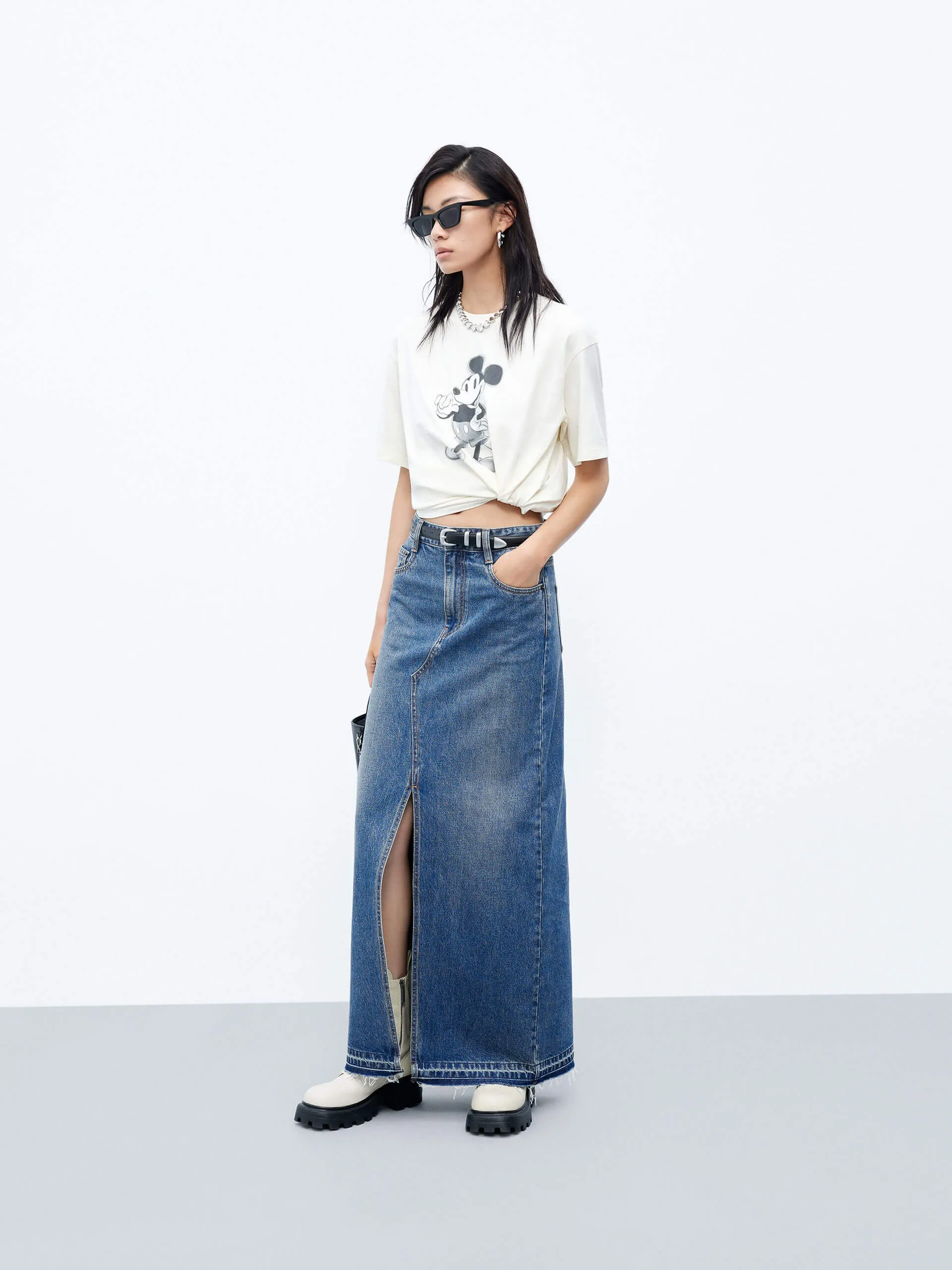 Front Slit Maxi Skirt in Cotton