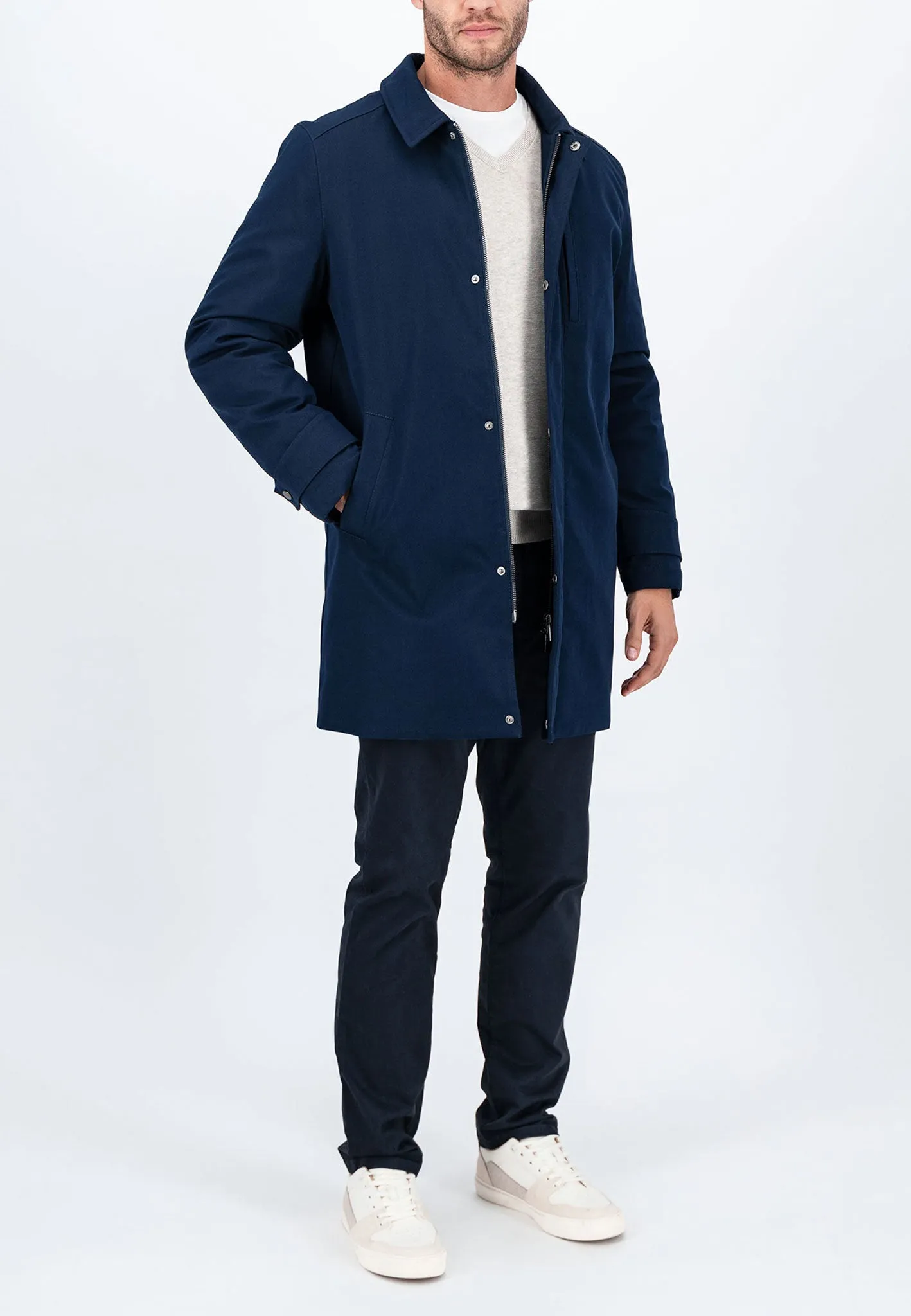 FYNCH HATTON Navy Twill Car Coat