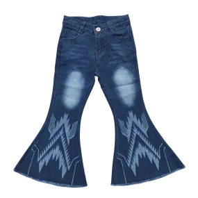 Geometric Pattern Blue Denim Bell Bottoms