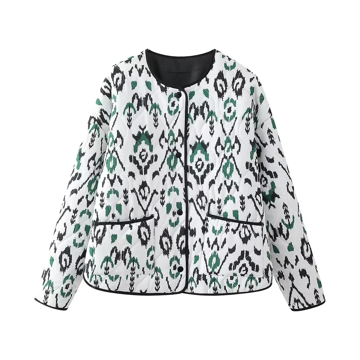 Geometric Print Quilted Thin Jacket